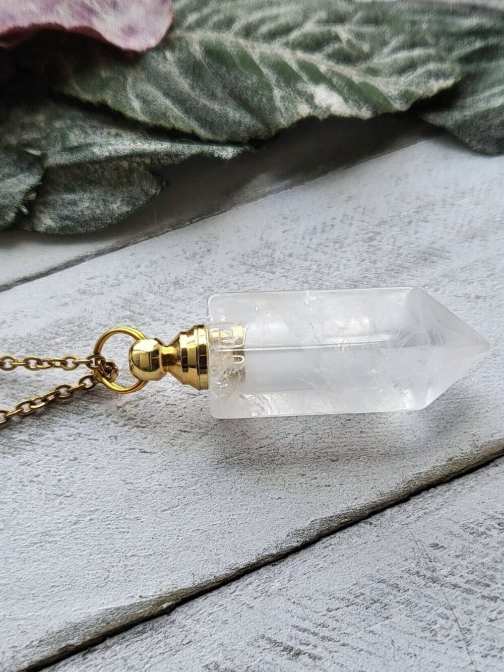 Whimsigoth Clear Quartz Crystal Vial Necklace Perfume Bottle Pendant Witchy